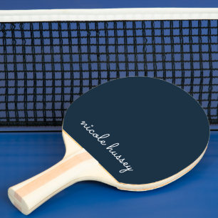 Navy Blue Script    Stylish Monogram Modern Ping Pong Paddle