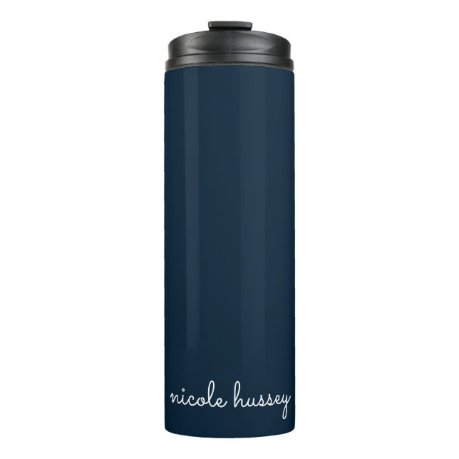 Navy Blue Script  | Stylish Monogram Modern Thermal Tumbler (Front)