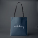 Navy Blue Script  | Stylish Monogram Modern Tote Bag<br><div class="desc">A simple stylish custom monogram design in an casual handwritten in striking monochrome navy blue and white. The monogram can easily be personalised to make a design as unique as you are! The perfect trendy gift or accessory for any occasion.</div>