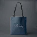 Navy Blue Script  | Stylish Monogram Modern Tote Bag<br><div class="desc">A simple stylish custom monogram design in an casual handwritten in striking monochrome navy blue and white. The monogram can easily be personalised to make a design as unique as you are! The perfect trendy gift or accessory for any occasion.</div>