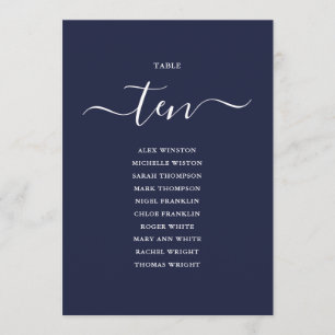 Navy Blue Script Table Number 10 Seating Chart