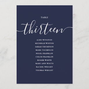 Navy Blue Script Table Number 13 Seating Chart