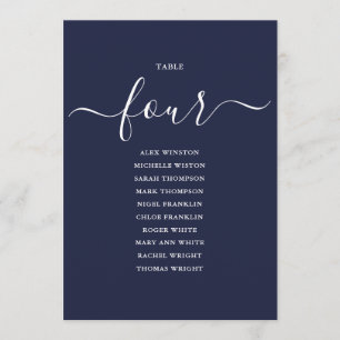 Navy Blue Script Table Number 4 Seating Chart