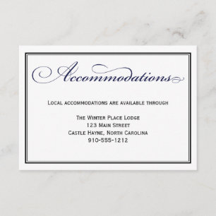Navy Blue Script Wedding Accommodations Card