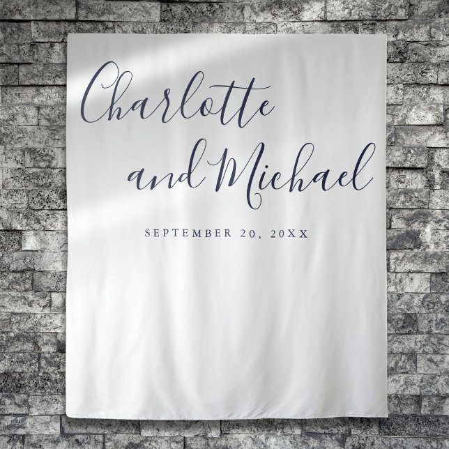 Navy Blue Script Wedding Photo Booth Backdrop Tapestry (Navy Blue Script Wedding Photo Booth Backdrop)