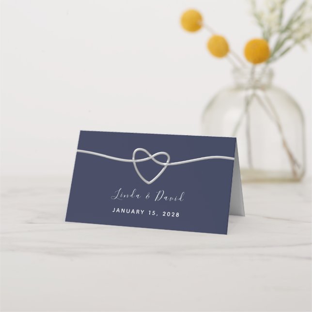 Navy Blue Script Wedding Place Card (Back)