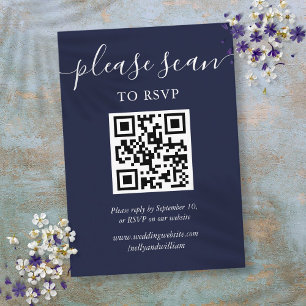 Navy Blue Script Wedding RSVP QR Code Enclosure Card