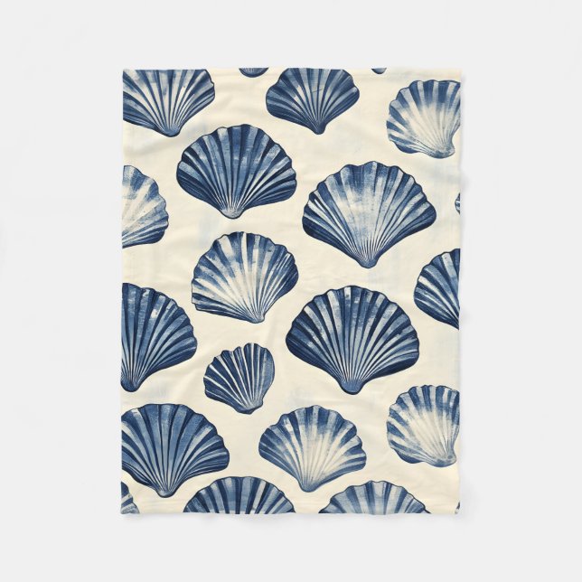 Navy Blue Sea shells pattern Fleece Blanket (Front)