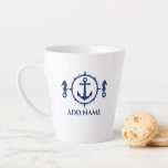 Navy Blue Seahorse & Anchor Your Name 2 Sided Latte Mug<br><div class="desc">Stylish Unique Navy Blue Anchor with Seahorse and Your Personalised Name or Boat Name on a Latte Mug. Perfect for coffee,  Tea and Hot Chocolate. Makes a great gift for any occasion.</div>