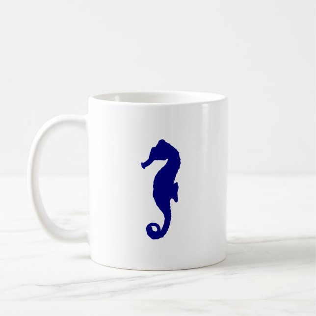Navy Blue Seahorse Coffee Mug (Left)