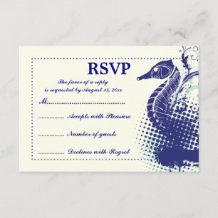 Navy blue seahorse on ivory summer wedding RSVP