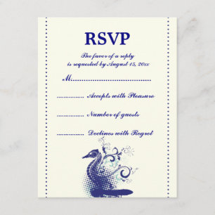 Navy blue seahorse on ivory wedding RSVP card