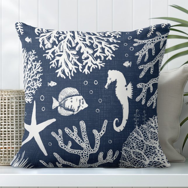 Navy Blue Seahorse Throw Pillow (Creator Uploaded)
