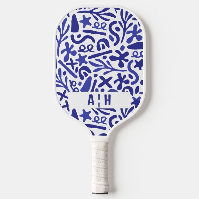 Navy Blue Seamless Pattern | Modern Monogram Pickleball Paddle (Front)