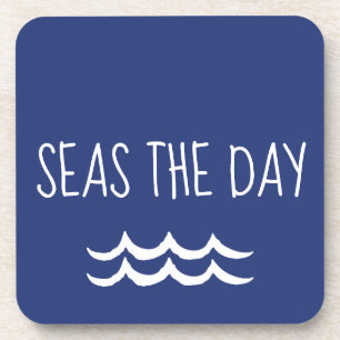 Navy Blue Seas the Day Waves Nautical Coaster