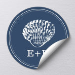 Navy Blue Seashell Beach Wedding Favour Classic Round Sticker<br><div class="desc">Navy Blue Beach Seashell Wedding Favour Stickers.</div>