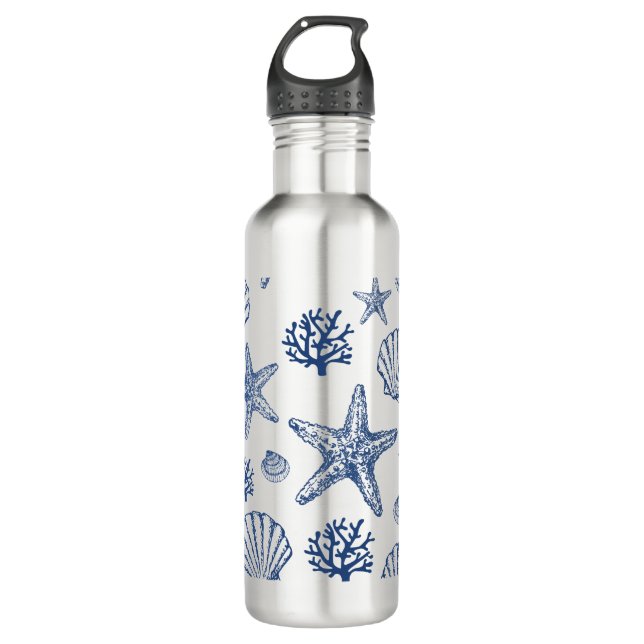 Navy Blue Seashell Pattern  710 Ml Water Bottle (Front)
