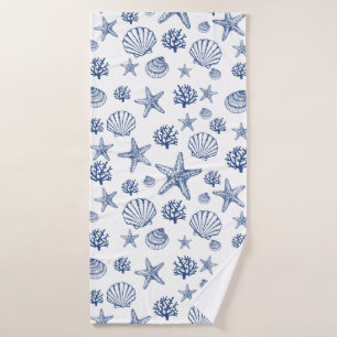 Navy Blue Seashell Pattern  Bath Towel