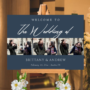 Navy Blue Serenity: Personalised Wedding Welcome Poster