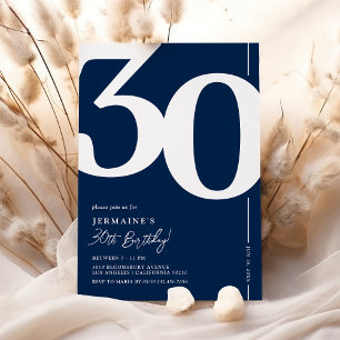 Navy Blue Serif 30th Birthday Invitation