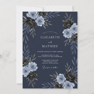 Navy Blue Shadowy Winter Wedding Invitation