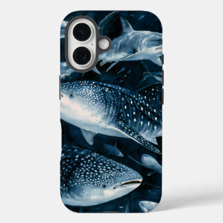 Navy Blue Shark and Manta Ray Ocean iPhone Case
