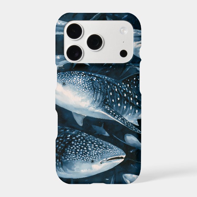 Navy Blue Shark and Manta Ray Ocean iPhone Case (Back)
