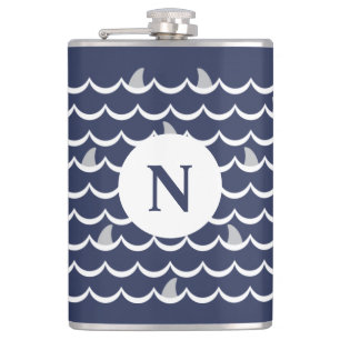 Navy Blue Shark Fin Monogram Mug Hip Flask