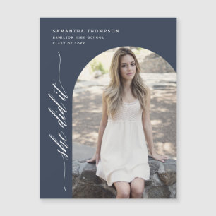 Navy Blue She Did It Arch Photo Graduation Magnet