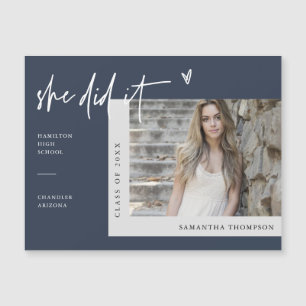 Navy Blue She Did It Graduation Photo Magnet