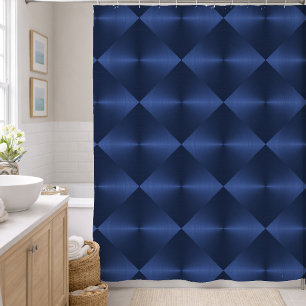 Navy Blue Sheen Blocks Shower Curtain