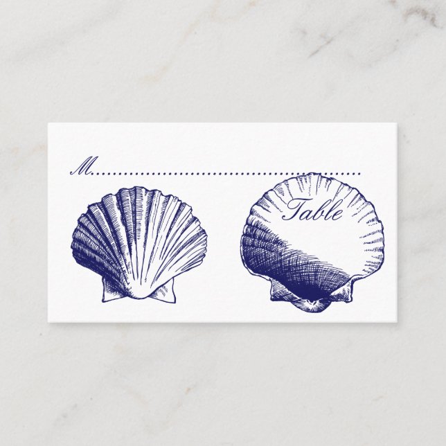 Navy Blue Shells Wedding Reception Seating Cards (Front)