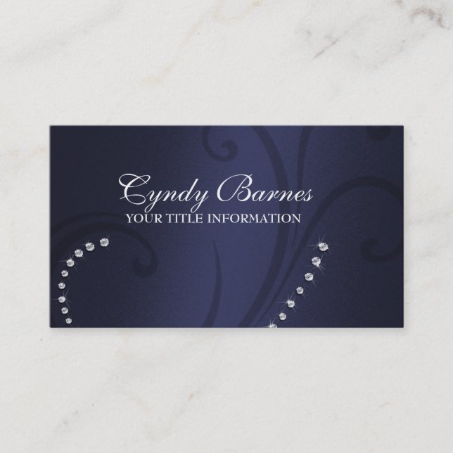 Navy Blue Shimmer and Crystals Business Card (Front)