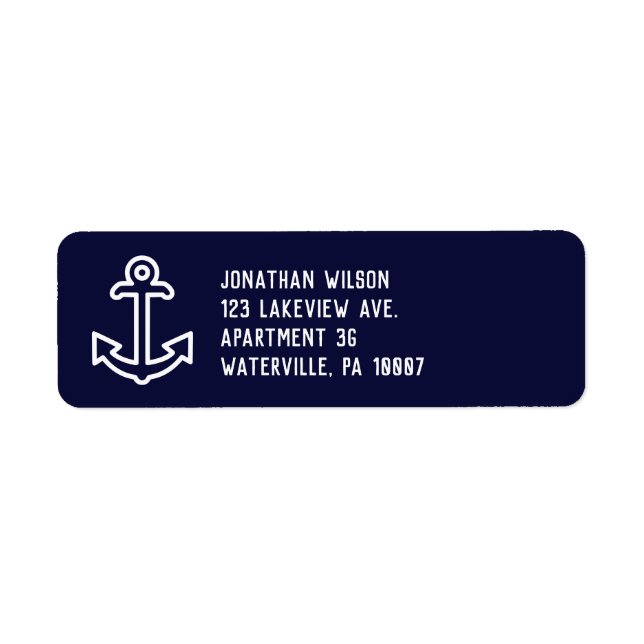Navy Blue Ship Anchor Return Address Labels (Front)