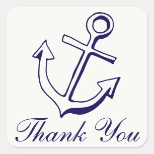Navy Blue Ship Anchor Thank You Nautical Wedding Square Sticker