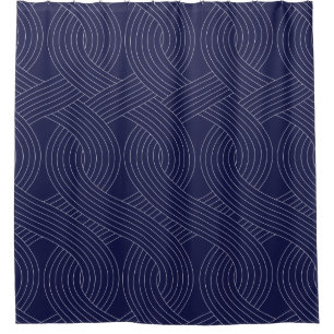 Navy Blue Shower Curtain, White Interlocking Lines Shower Curtain
