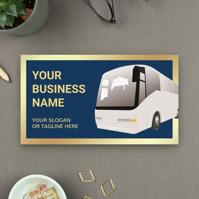 Navy Blue Sightseeing Tour Bus Travel Agent Business Card (Creator Uploaded)
