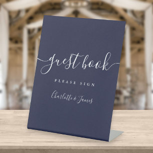 Navy Blue Signature Script Guest Book Pedestal Sig Sign