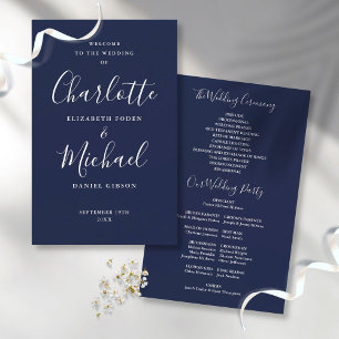 Navy Blue Signature Script Wedding Program