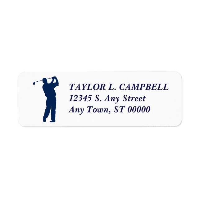 Navy Blue Silhouette Golfer Return Address Label (Front)