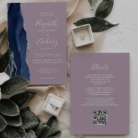 Navy Blue Silver Agate Mauve QR Code Wedding