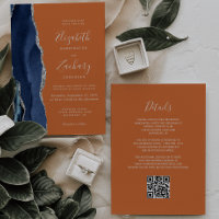Navy Blue Silver Agate Rust QR Code Wedding