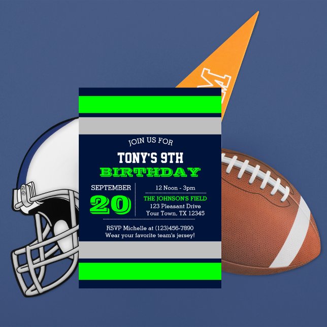 Navy Blue Silver and Green Team Birthday Invitation (Creator Uploaded)