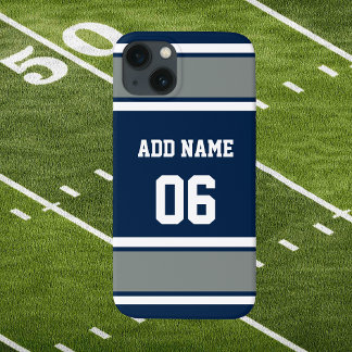 Navy Blue, Silver and White Sports Stripe iPhone 13 Case