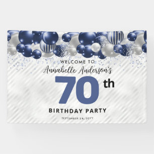 Navy Blue Silver Balloon 70th Birthday Welcome Banner