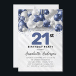 Navy Blue Silver Balloon Glitter 21st Birthday Invitation<br><div class="desc">Modern Glam Navy Blue Silver Balloon Glitter Sparkle Any Age Birthday Invitation</div>