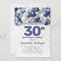 Navy Blue Silver Balloon Glitter 30th Birthday