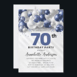 Navy Blue Silver Balloon Glitter 70th Birthday<br><div class="desc">Modern Glam Navy Blue Silver Balloon Glitter Sparkle Any Age Birthday Invitation</div>