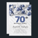 Navy Blue Silver Balloon Glitter 70th Birthday Invitation<br><div class="desc">Modern Glam Navy Blue Silver Balloon Glitter Sparkle Any Age Birthday Invitation</div>