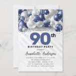Navy Blue Silver Balloon Glitter 90th Birthday Invitation<br><div class="desc">Modern Glam Navy Blue Silver Balloon Glitter Sparkle Any Age Birthday Invitation</div>